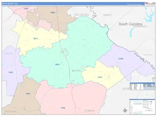 Burke County, GA ColorCast style ZIP Code wall map