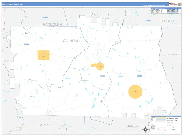 Calhoun County, GA ZIP Code Wall Map, Business Reference style