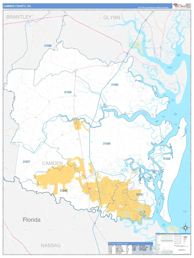 Camden County, GA ZIP Code Wall Map, Business Reference style