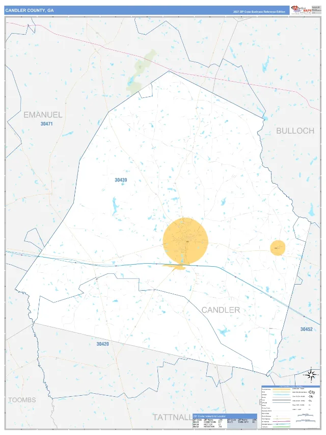 Candler County, GA ZIP Code Wall Map, Business Reference style