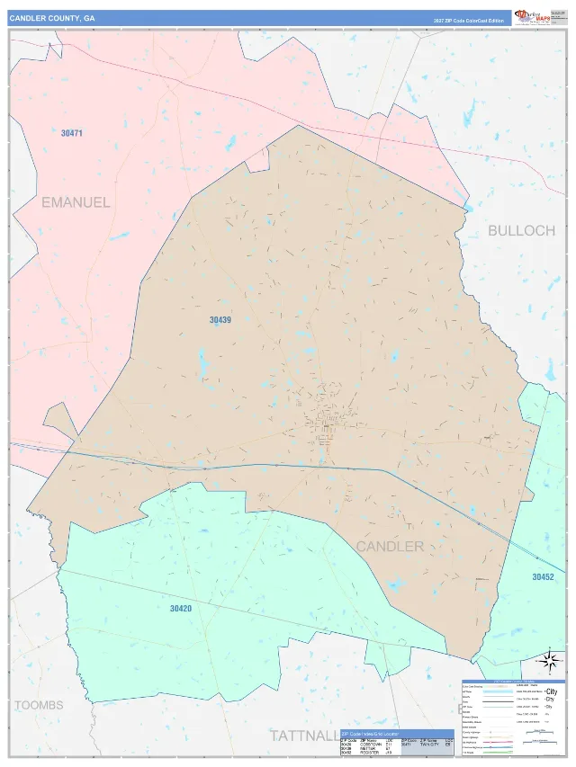 Candler County, GA ZIP Code Wall Map, ColorCast style