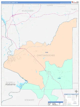 Chattahoochee County, GA ColorCast style ZIP Code wall map