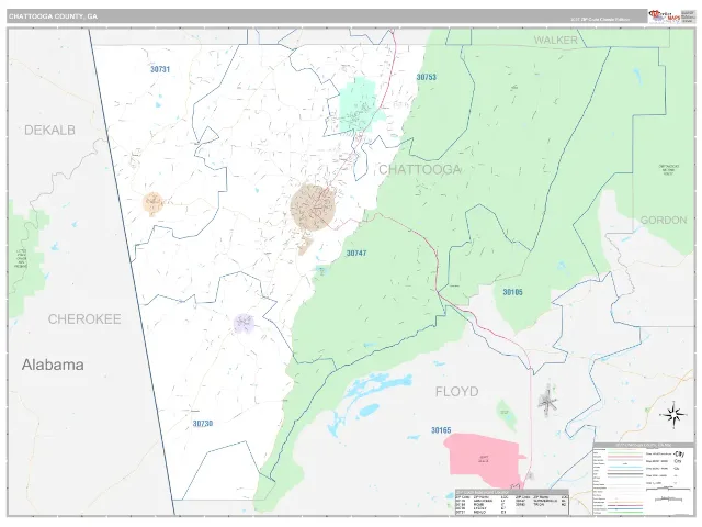 Chattooga County, GA ZIP Code Wall Map, Classic style