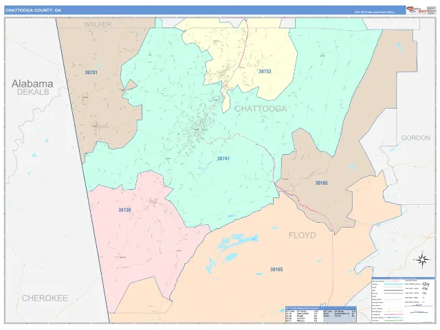 Chattooga County, GA ZIP Code Wall Map, ColorCast style