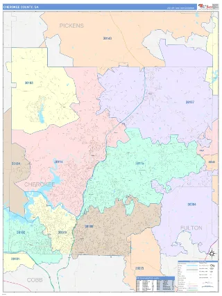 Cherokee County, GA ColorCast style ZIP Code wall map