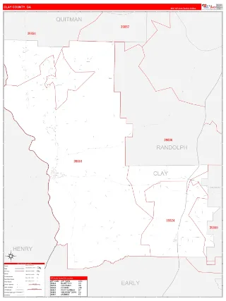 Clay County, GA RedLine style ZIP Code wall map
