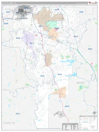 Clayton County, GA Classic style ZIP Code wall map