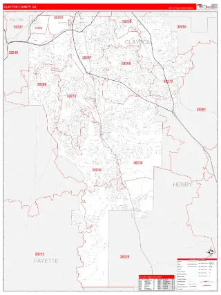 Clayton County, GA RedLine style ZIP Code wall map
