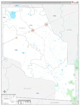 Clinch County, GA Classic style ZIP Code wall map