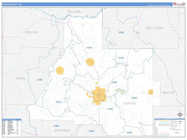 Coffee County, GA ZIP Code Wall Map, Business Reference style