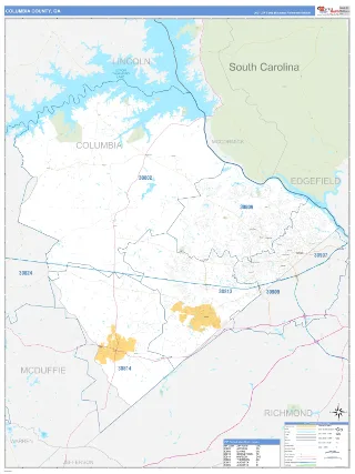 Columbia County, GA Business Reference style ZIP Code wall map