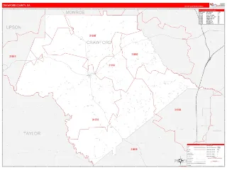 Crawford County, GA RedLine style ZIP Code wall map