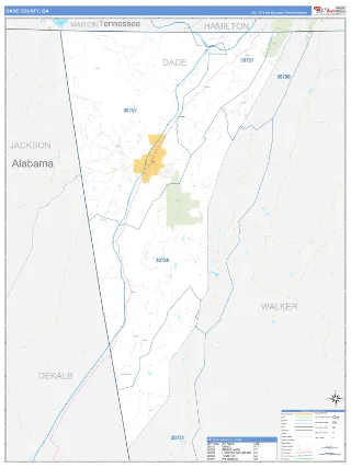 Dade County, GA Business Reference style ZIP Code wall map