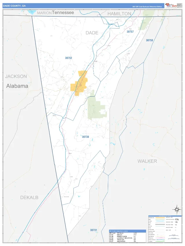 Dade County, GA ZIP Code Wall Map, Business Reference style