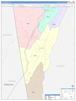 Dade County, GA ColorCast style ZIP Code wall map