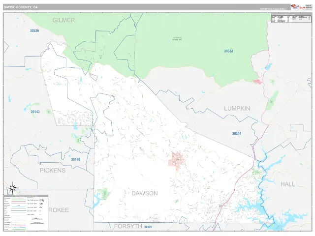 Dawson County, GA ZIP Code Wall Map, Classic style