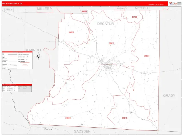 Decatur County, GA ZIP Code Wall Map, RedLine style