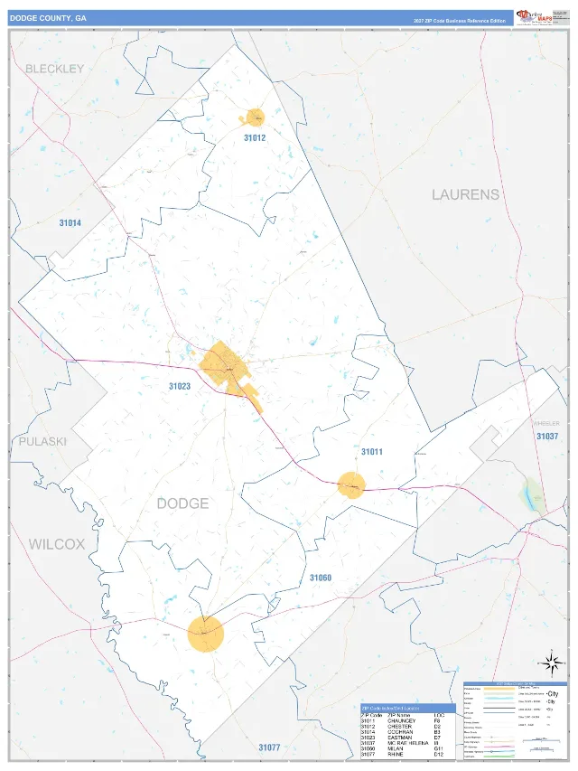 Dodge County, GA ZIP Code Wall Map, Business Reference style