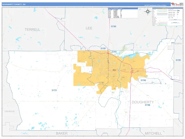 Dougherty County, GA ZIP Code Wall Map, Business Reference style