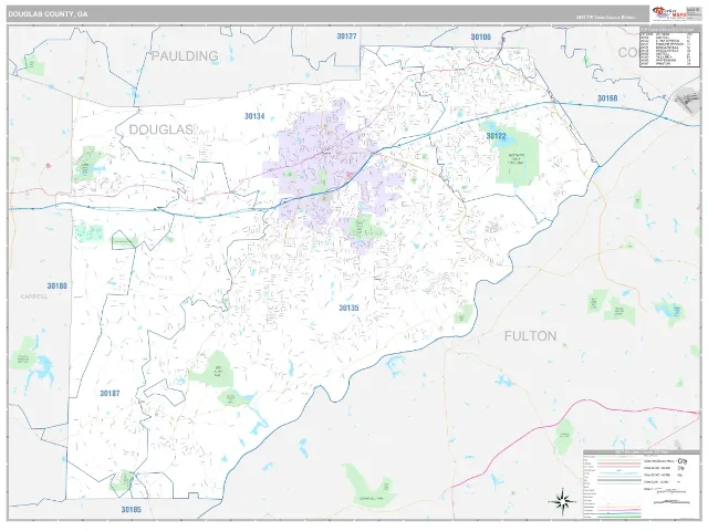 Douglas County, GA ZIP Code Wall Map, Classic style