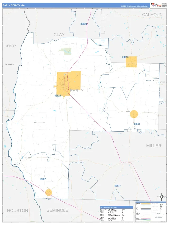 Early County, GA ZIP Code Wall Map, Business Reference style