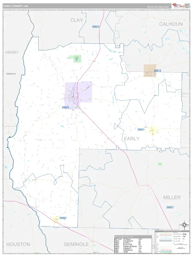 Early County, GA ZIP Code Wall Map, Classic style