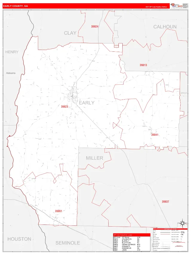 Early County, GA ZIP Code Wall Map, RedLine style