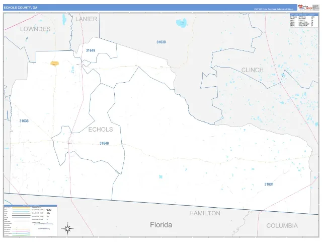 Echols County, GA ZIP Code Wall Map, Business Reference style