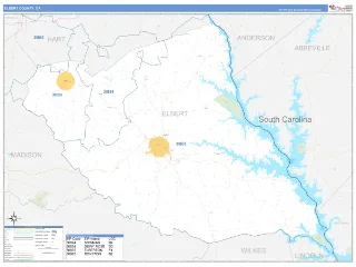 Elbert County, GA Business Reference style ZIP Code wall map