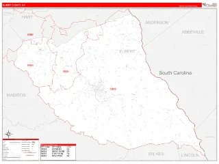 Elbert County, GA RedLine style ZIP Code wall map