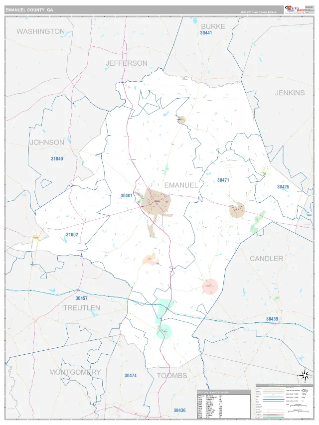 Emanuel County, GA ZIP Code Wall Map, Classic style