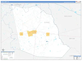 Evans County, GA Business Reference style ZIP Code wall map