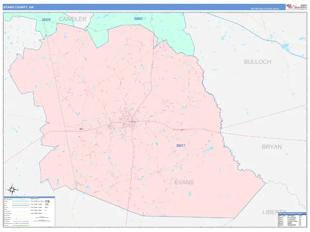 Evans County, GA ZIP Code Wall Map, ColorCast style