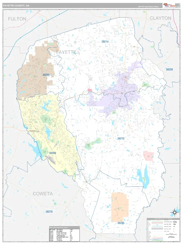 Fayette County, GA ZIP Code Wall Map, Classic style