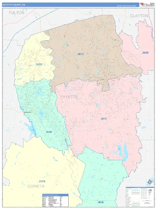 Fayette County, GA ColorCast style ZIP Code wall map