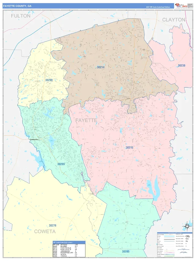 Fayette County, GA ZIP Code Wall Map, ColorCast style