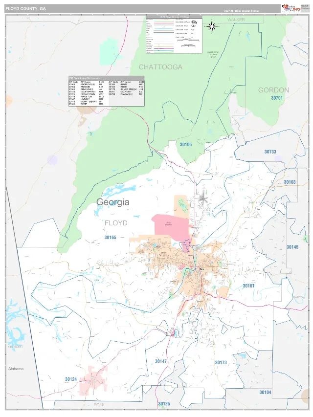 Floyd County, GA ZIP Code Wall Map, Classic style