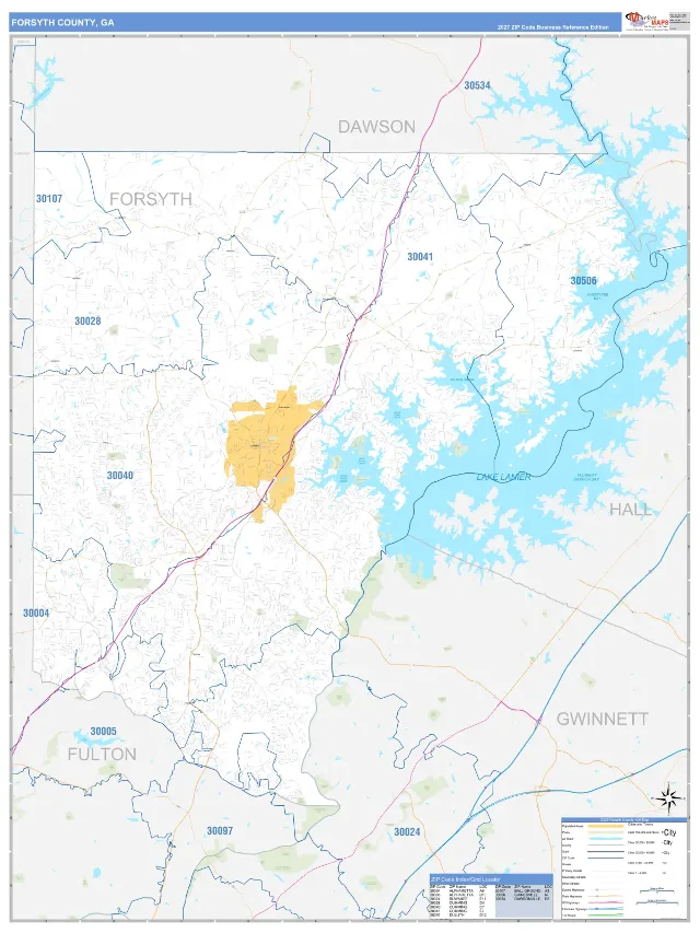 Forsyth County, GA ZIP Code Wall Map, Business Reference style