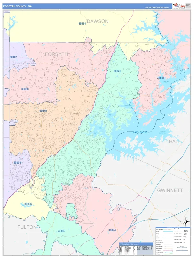 Forsyth County, GA ZIP Code Wall Map, ColorCast style