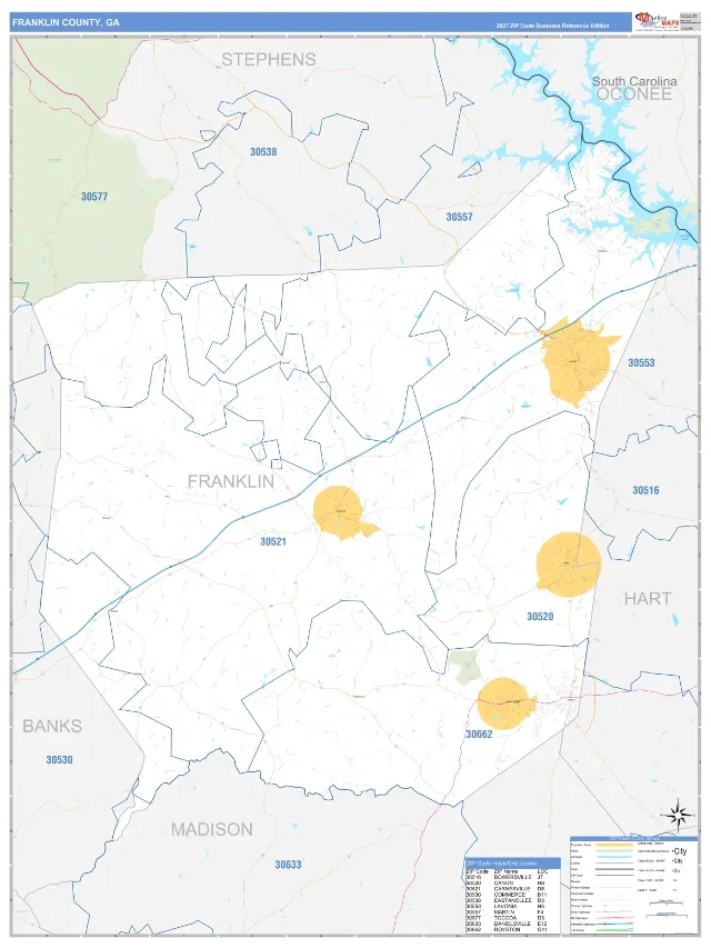 Franklin County, GA ZIP Code Wall Map, Business Reference style