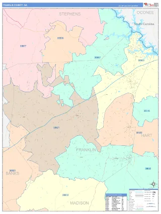 Franklin County, GA ColorCast style ZIP Code wall map