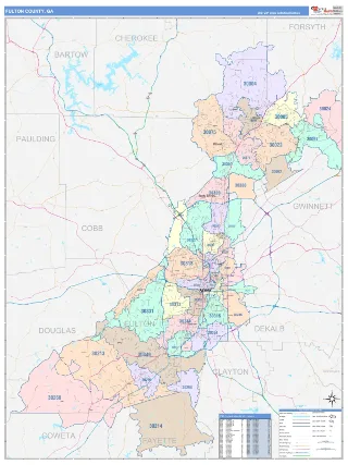 Fulton County, GA ColorCast style ZIP Code wall map