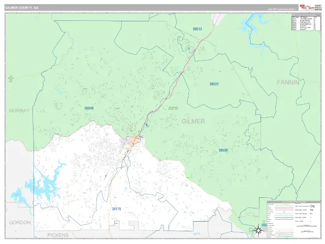 Gilmer County, GA ZIP Code Wall Map, Classic style