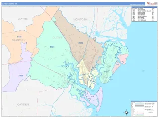Glynn County, GA ColorCast style ZIP Code wall map