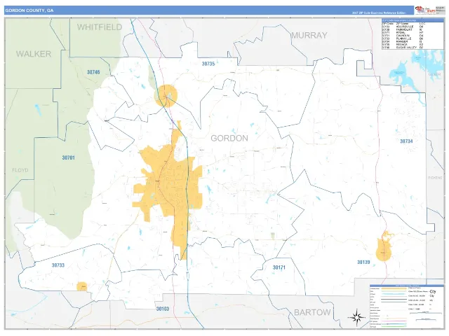 Gordon County, GA ZIP Code Wall Map, Business Reference style