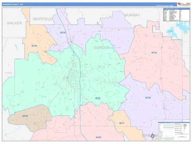 Gordon County, GA ZIP Code Wall Map, ColorCast style