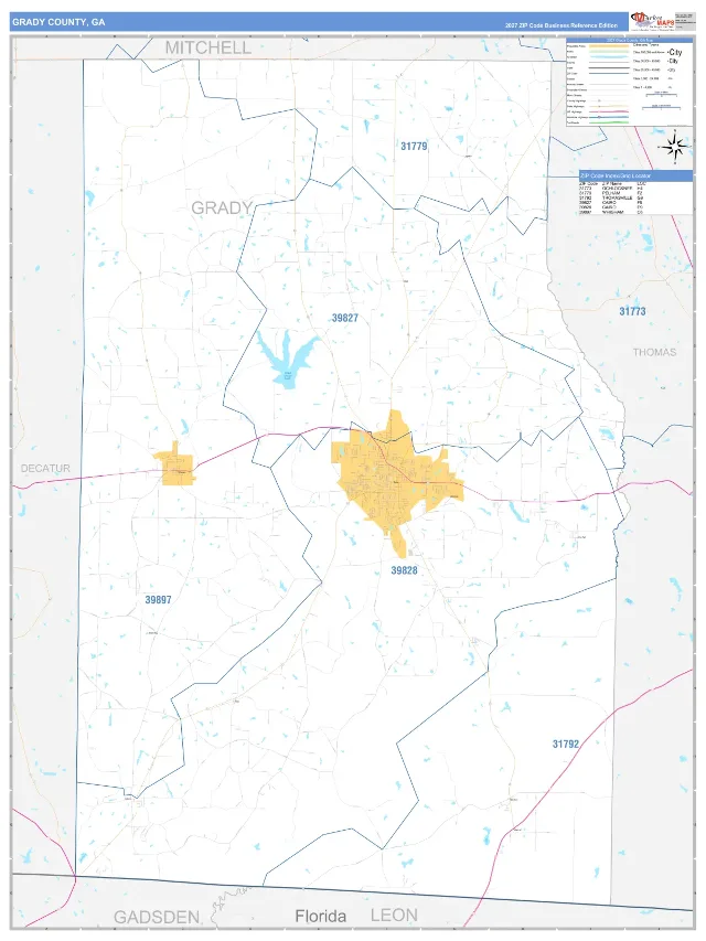 Grady County, GA ZIP Code Wall Map, Business Reference style