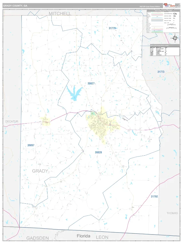 Grady County, GA ZIP Code Wall Map, Classic style