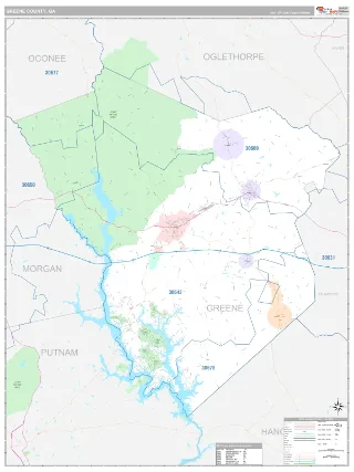 Greene County, GA Classic style ZIP Code wall map
