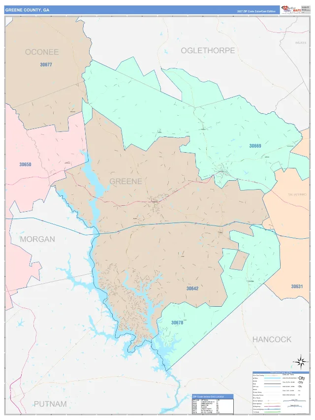 Greene County, GA ZIP Code Wall Map, ColorCast style